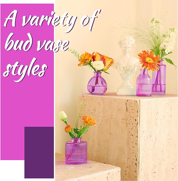 12PCS Hot Pink Vase for Flowers, Small Glass Bud Vases for Centerpieces Purple - Image 5