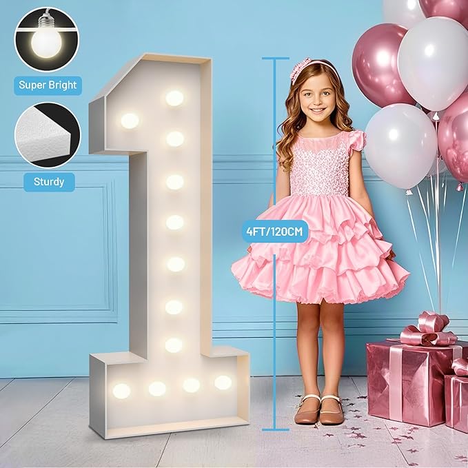 4FT Marquee Light Up Numbers 1, Party Decoration Large Marquee Light Up Letters - Image 3