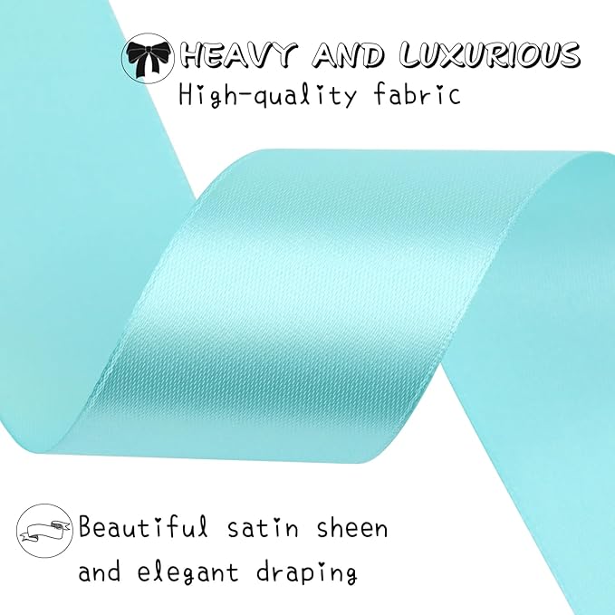 Lake Blue Solid Satin Ribbon 1-1/2 Inch 50 Yards Solid Polyester Fabric Ribbon - Image 3