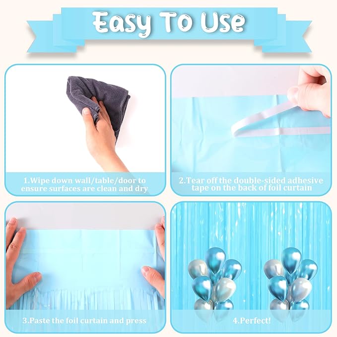 2 Pack Pastel Blue Tinsel Foil Fringe Curtains, Metallic Tinsel Party Streamers - Image 4