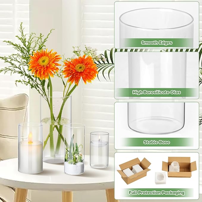 12pcs Clear Glass Cylinder Vases, 10 Inch Tall Cylinder Vases - Image 2