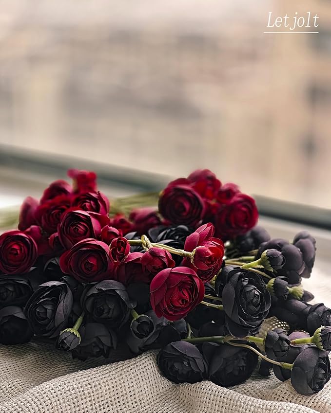 Letjolt Ranunculus Artificial Flower 18 Pcs Red Silk Ranunculus Wedding Bouquet - Image 7