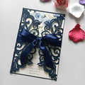 25PCS Pearl Navy Blue Laser Cut Wedding Invitations Cards by Unknown