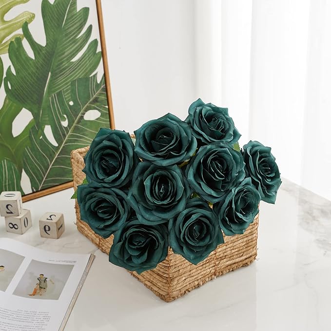 Artificial Rose 10pcs Open Flower Bouquet Faux Rose Stems - Image 3