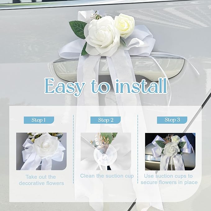 4PCS Wedding Car Door Handle Decorative Flowers, Just Married Automotive - Image 4