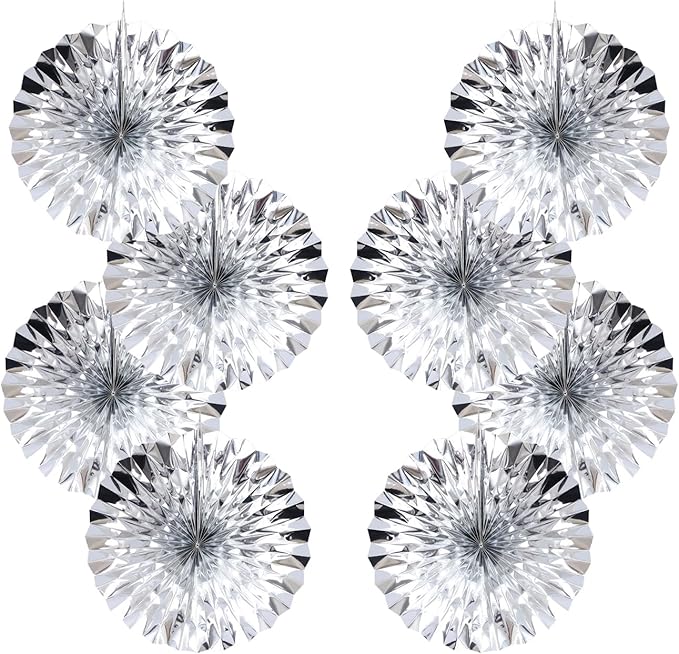 Silver Birthday Decorations, DIY Silver Paper Fans Hanging Decoration, by BARTHEW