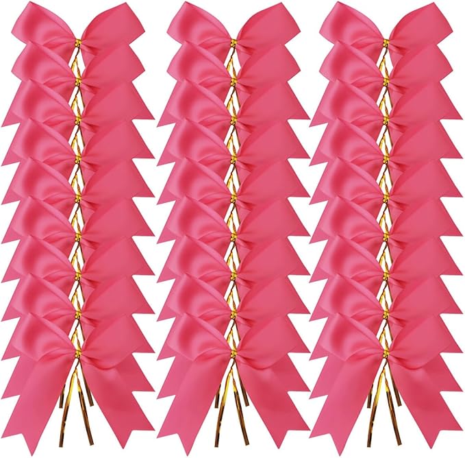 50pcs 3-1/2" Hot Pink Satin Ribbon Bows - Image 2