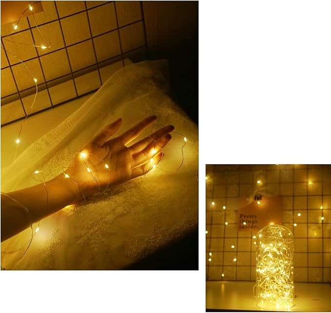 20 Pack Fairy Lights Battery Operated, 6.6ft 20 LED Mason Jar Lights Silver - Image 3