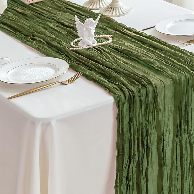 Sioloc 5 Pack Moss Green Cheesecloth Table Runner Fall Autumn Decor - Image 6