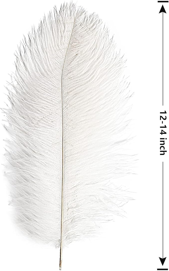 THARAHT 12pcs White Ostrich Feathers Natural Bulk 12-14Inch 30cm-35cm - Image 2