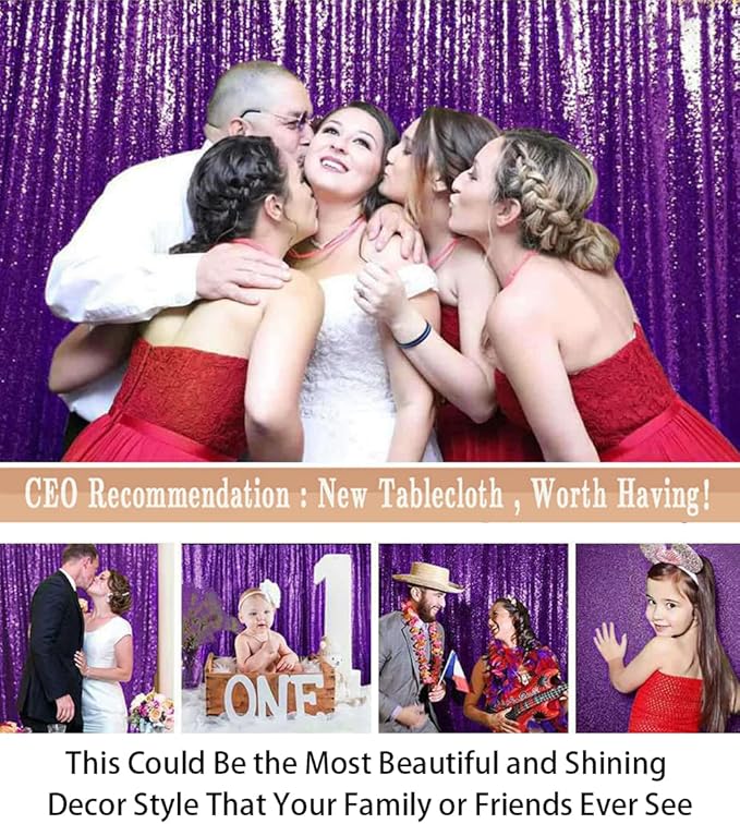 ShinyBeauty Purple Sequin-Backdrop-Curtain 2Panels 5FTx10FT Glitter Wedding - Image 5