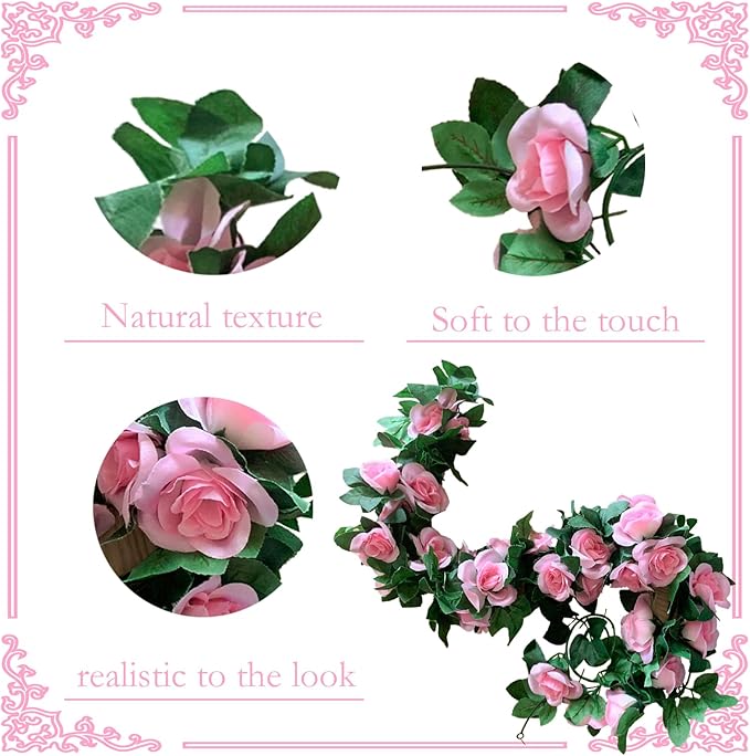 4 Pack Artificial Rose Vine Garland Fake Roses Flowers Plants Vines Hanging - Image 4