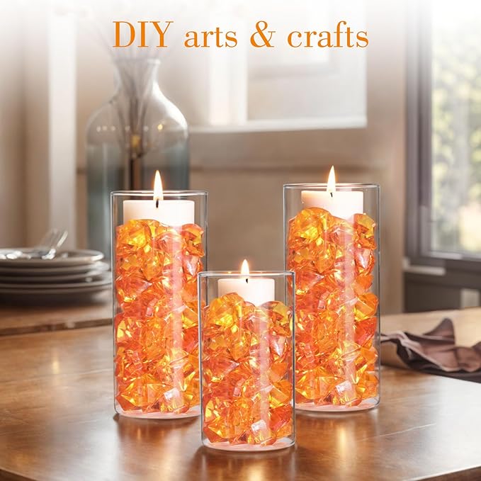 DomeStar Orange Fake Crushed 150 PCS Fake Diamonds Plastic Acrylic Clear Ice - Image 3