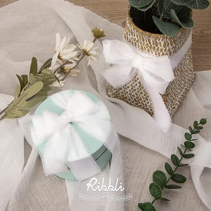 RiRibbli 3 Rolls White Ribbon 1.5 Inch x 18Yards Handmade Cotton Frayed Fringe - Image 2