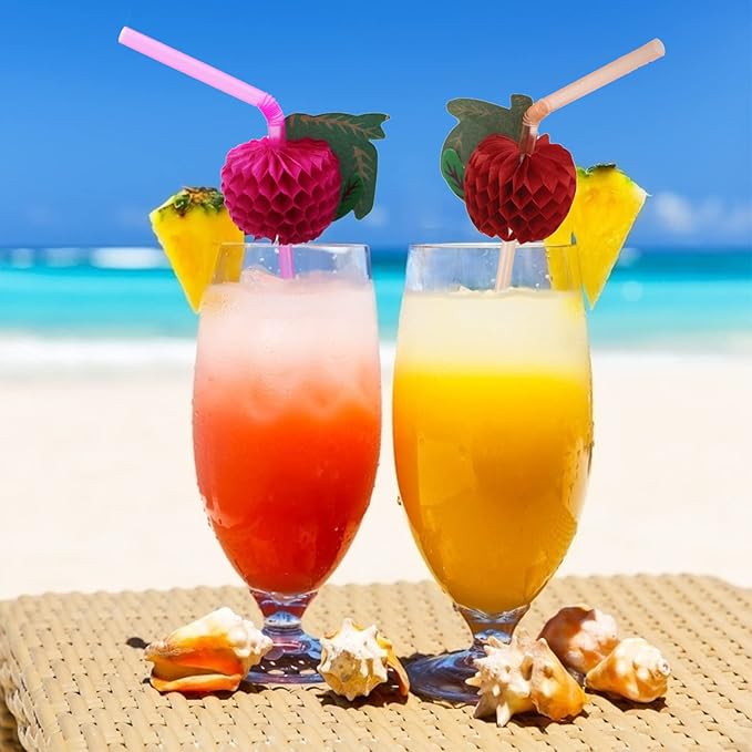BLUE TOP Tropical Fruit Straws 9.65 Inch 100 PCS Colorful Fruit design Drinking - Image 4