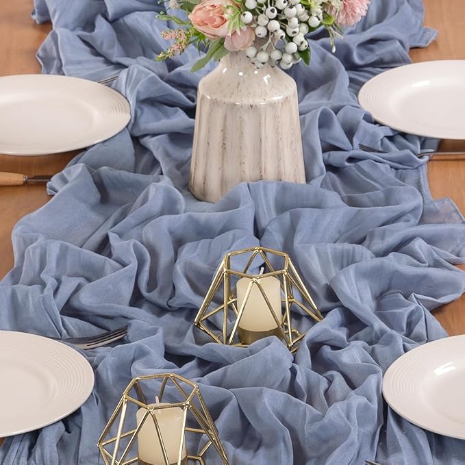 MLMW 3 Pack Dusty Blue Table Runner Cheesecloth Gender Reveal Boho Gauze Rustic - Image 3
