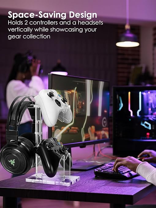 OAPRIRE Headset and Controller Stand, Space-Saving 2 Tier Game Controller Holder - Image 2
