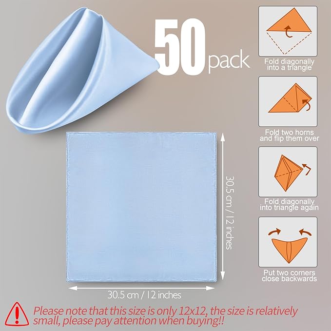 Manyshofu 50 Pieces Baby Blue Satin Napkins - Image 2