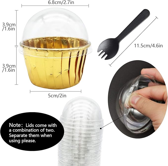 Gold Cupcake Liners with Lids 100Pack, Free-Air 3.5Oz Mini Muffin Liners - Image 2
