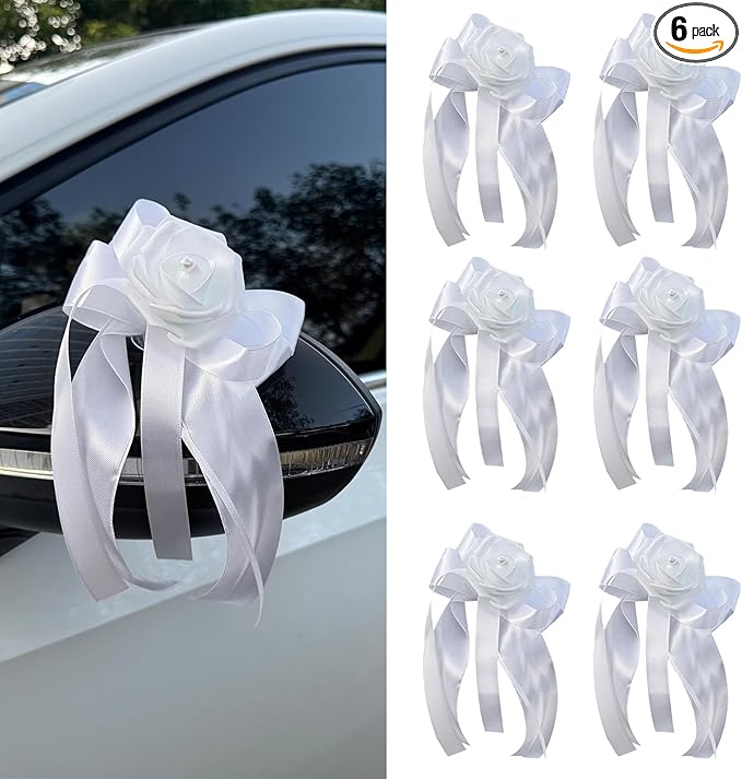 Wedding Car Decoration Flowers, Artificial White Bow Cars Decorative Flower Rose by zmoso
