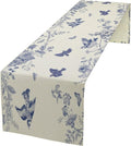 Monochrome Sketch Flowers Bird Table Runner, Seasonal Spring Fall Plants Blue by SHElifestyle