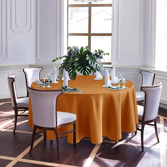 Biscaynebay Fall Tablecloth Textured Fabric Round Tablecloths 70", Bronze - Image 8
