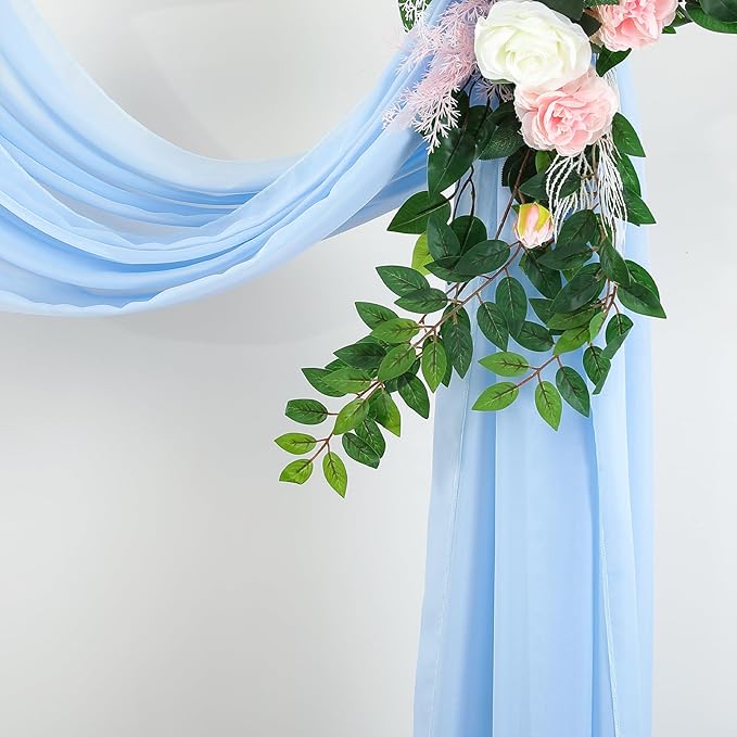 Wedding Arch Draping Fabric, 2 Panels 18FT Baby Blue Sheer Backdrop Curtain - Image 3