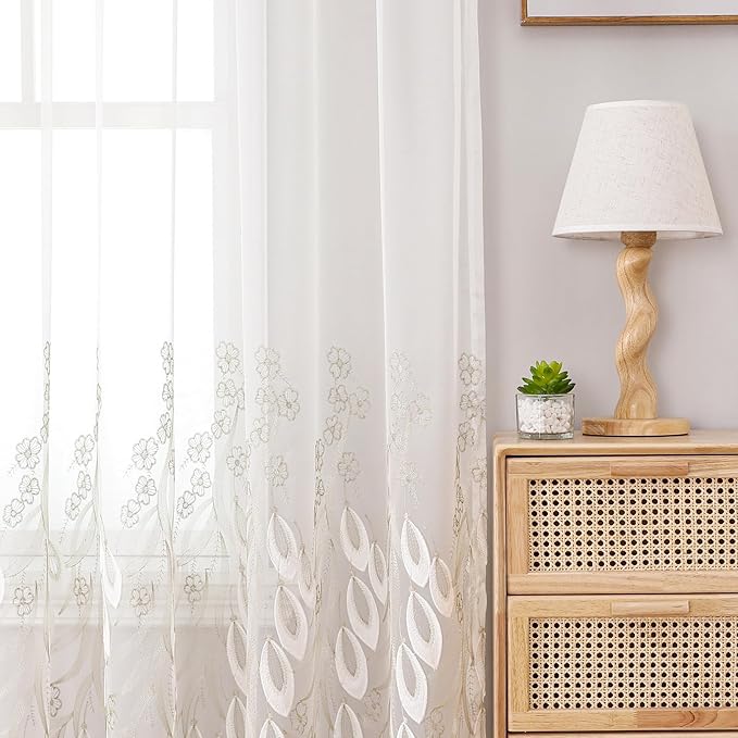VISIONTEX White Sheer Voile Curtains, Decorative White Embossed Drip Rod Pocket - Image 5