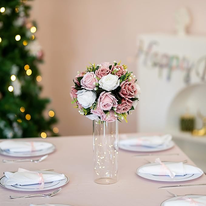 BLOSMON Dusty Rose Flowers Decoration: 2 Pcs Pink Artificial Flowers Balls - Image 3