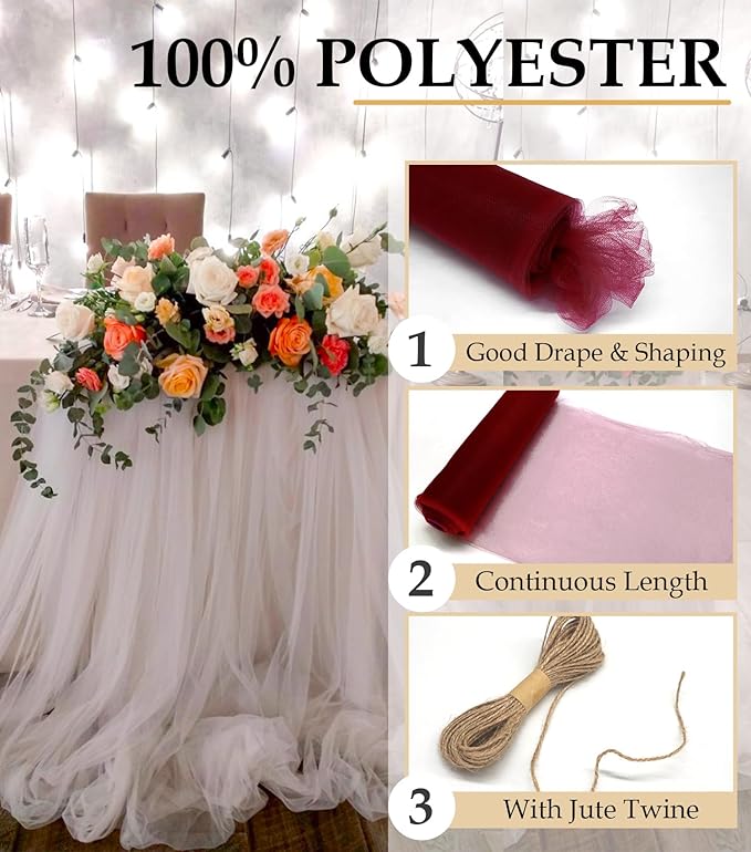 Burgundy Tulle Fabric Roll - Image 4