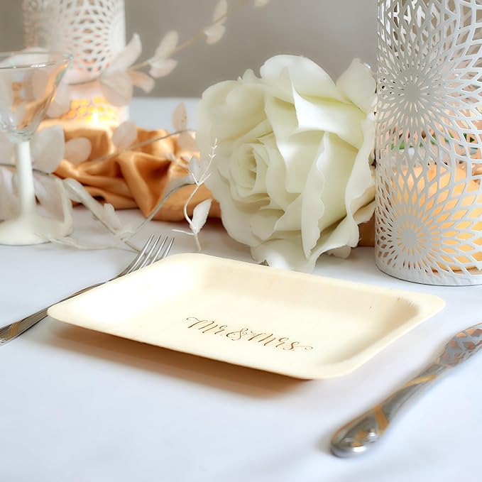 Mr. and Mrs. Disposable Wedding Plates – Rustic, Compostable Alternative to - Image 3
