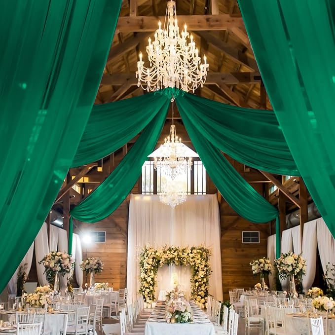 6 Panels Emerald Green Wedding Ceiling Drapes 5ftx20ft Ceiling Drapes Chiffon - Image 7