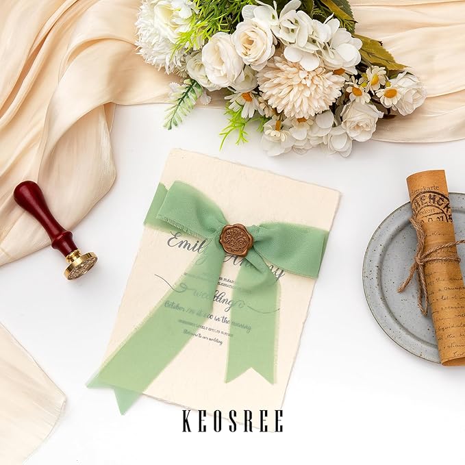 3 Rolls Sage Green Handmade Chiffon Ribbon, 1.5" x 21Yd Frayed Fringe Silk - Image 5