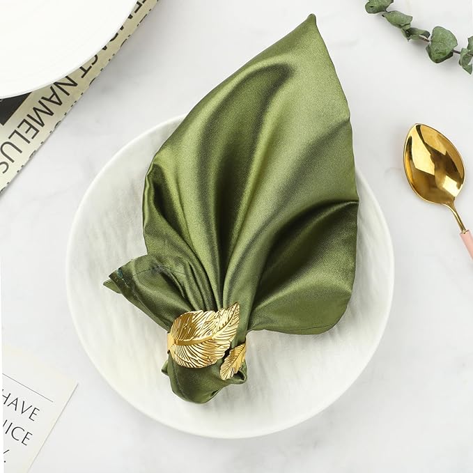 Gold Napkin Rings, Shiny Metal Napkin Rings Set of 12, Study Leaf Shaped Table - Image 6