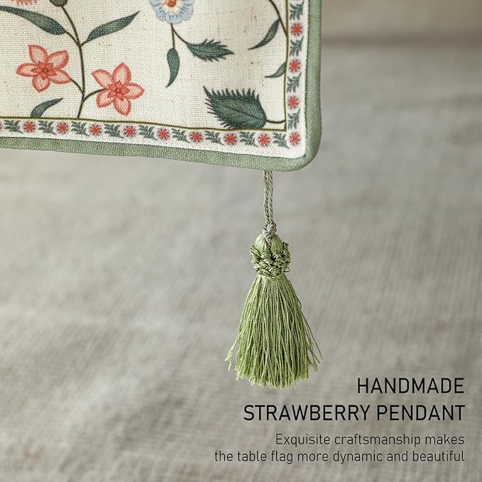 ISAENNE Designer Chinoiserie Elegant Linen Floral Table Runner 87 Inches Long - Image 7