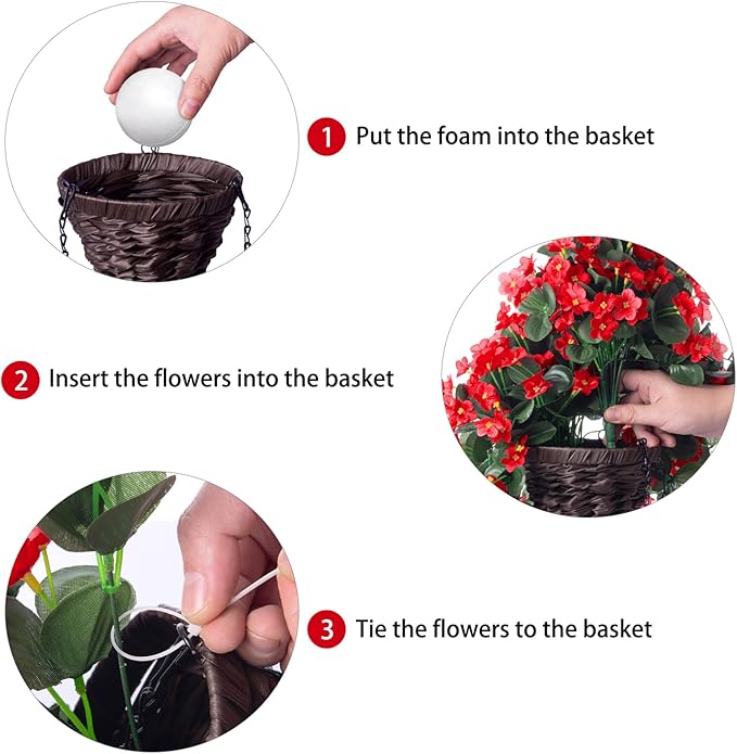 Artificial Fake Red Hanging Flowers Plants Basket - Image 6