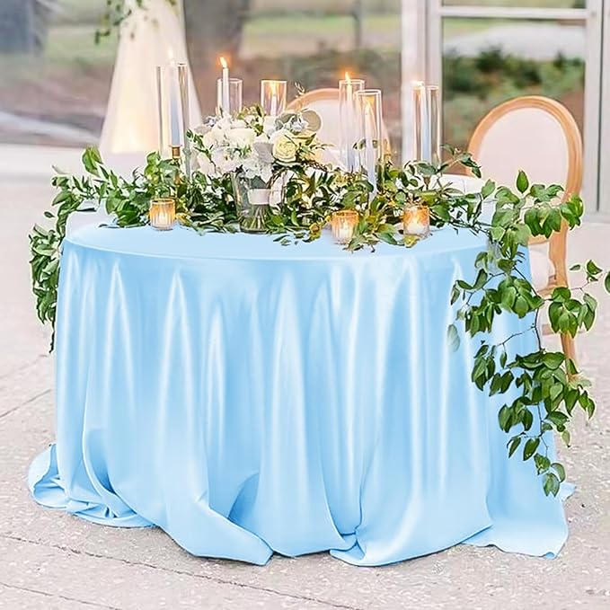 fani 12 Pack 120 Inch Light Blue Satin Tablecloth - Image 6