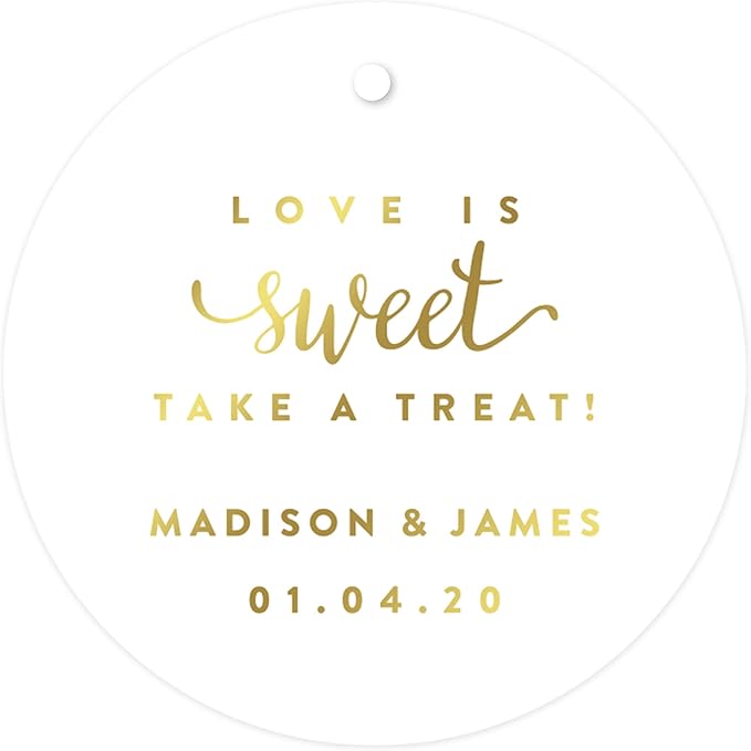 Andaz Press Personalized Round Circle Wedding Gift Tags, Metallic Gold Ink by AndazPress