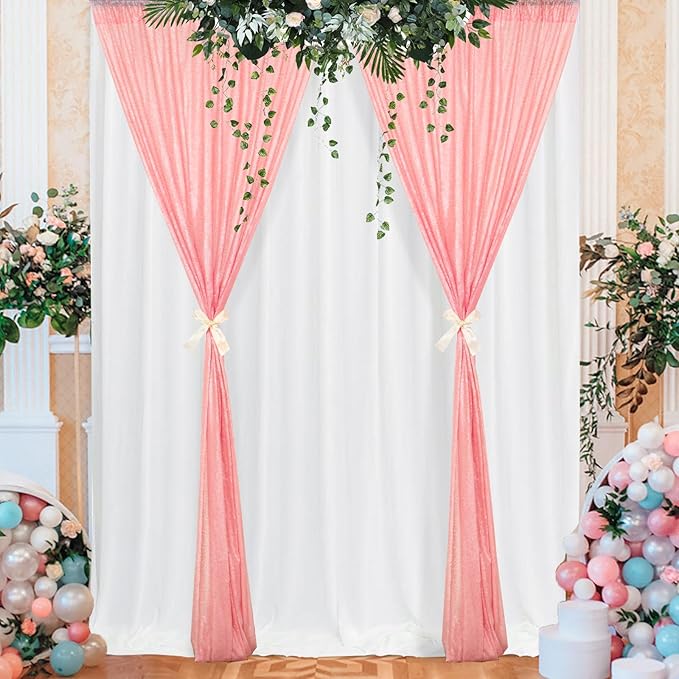 ShinyBeauty 4x10ft Pink Sequin Backdrop | 2 Panels Glitter Curtains - Image 4