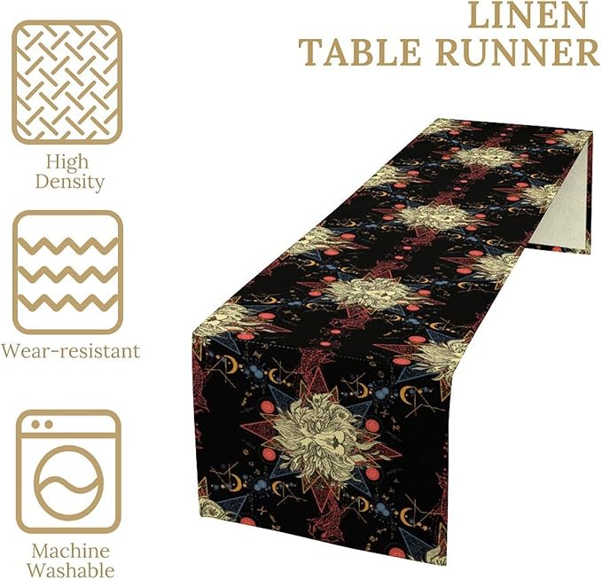 Boho Moon Lion Table Runner, Chinese Fish Phase of The Moon Sun Moon Table - Image 4