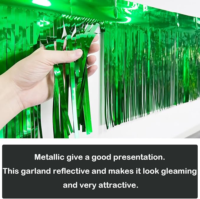 4 Pack Total 40 Feet Green Foil Fringe Garland Metallic Wall Hanging Drapes - Image 2