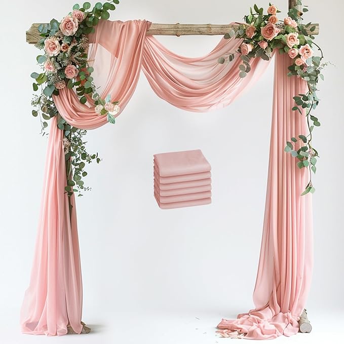 Wedding Arch Draping Fabric 6 Panels 28.7" x 20FT Blush Sheer Chiffon Backdrop by Xiomot