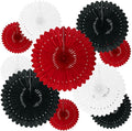 18 Pcs Black Red White Hanging Honeycomb Paper Fans, Round Paper Fan Decorations by Tisspoms