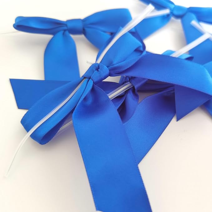 50pcs/Bag 3-1/2" Blue Satin Ribbon Bows - Image 9