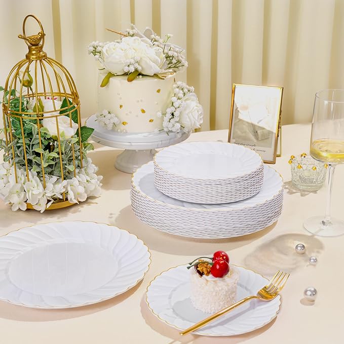 U-QE 60 Pcs White Plastic Plates - Image 2