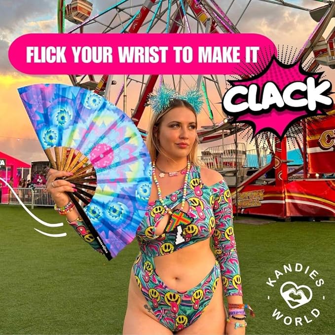 Kandies World UV Reactive Custom Festival Folding Hand Fan - Image 5