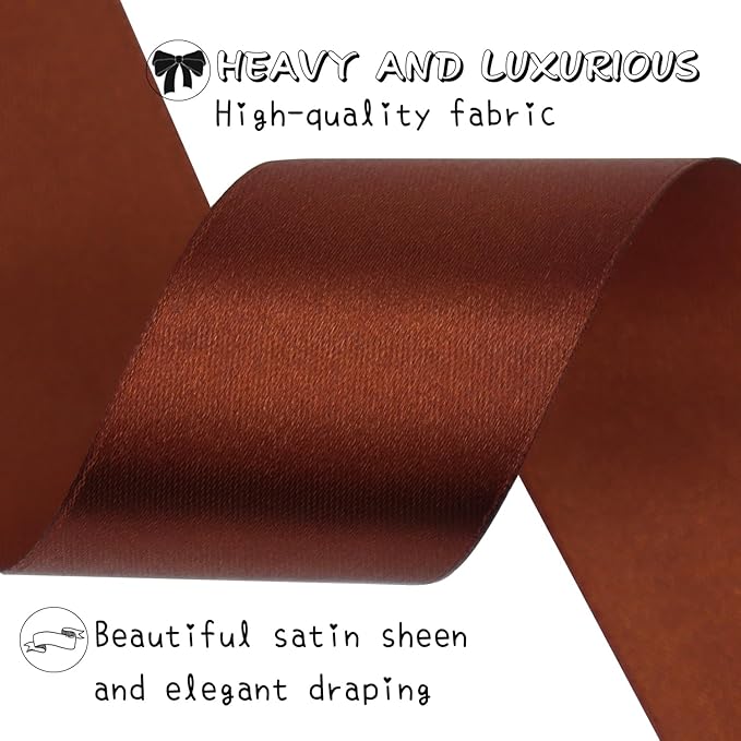 Brown Solid Satin Ribbon 1-1/2 Inch 50 Yards Solid Polyester Fabric Ribbon - Image 3