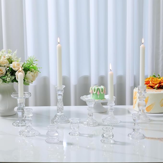 Mumufy 10 Pcs Glass Crystal Taper Candle Holders Clear Glass Candlestick Holder - Image 3