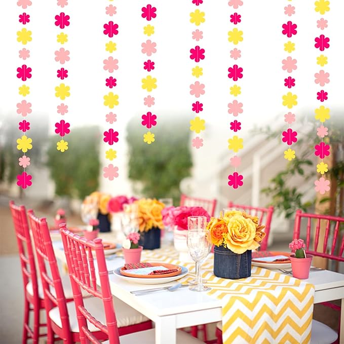 Hot-Pink Yellow Fall Party-Decorations Streamers-Garland - 52ft Boho Flower - Image 6
