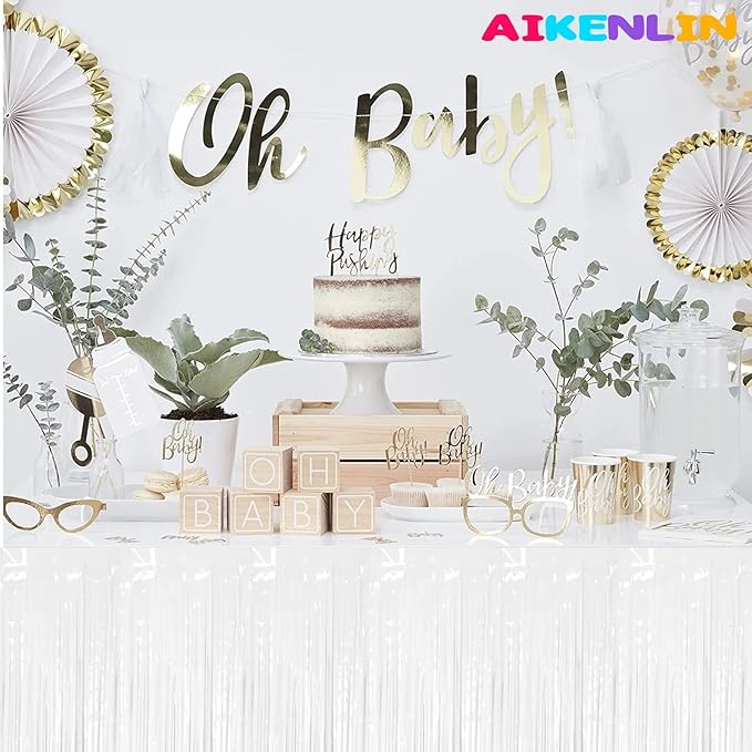 6 Pack 29x108 Inch Metallic Foil Fringe Tinsel Table Skirts Banner - Image 5